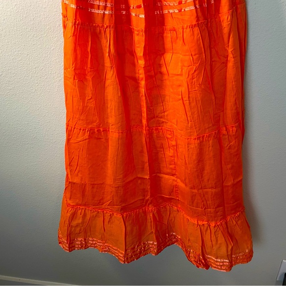 HIGHNESS NYC Women OS Beach Breeze Cotton Solid Orange Ruffle Maxi Skirt - Picture 5 of 12